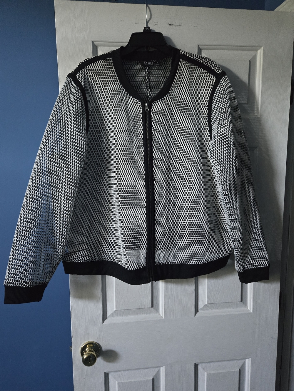 A.N.A Black Trim White Mesh Zip-Front Jacket